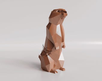 Low Poly Metal Gopher Sculpture: DIY Assembly Template (PDF, DXF)