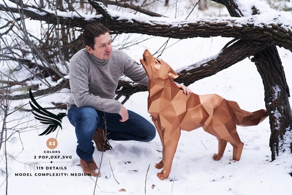Paper Wolf Sculpture: DIY 3D Papercraft Origami (Download PDF)