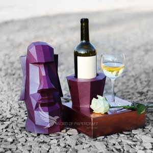 Gift Box For Wine, Moai Papercraft, PDF Template,DIY, Pepakura Moai, Paper Sculpture, Home Gift Box, Pepakura, Handmade