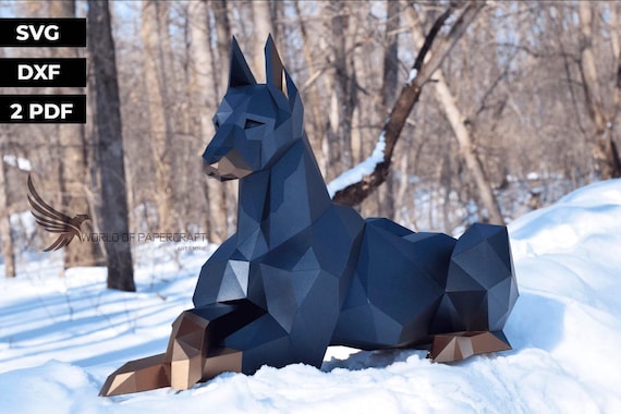 Papercraft Doberman: Low Poly Dog Sculpture PDF Template (DXF)