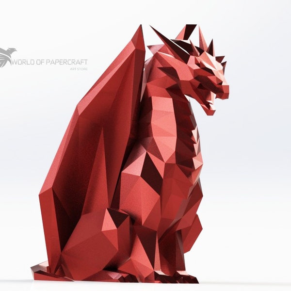 Dragon en métal, Dragon low Poly, PDF DXF, Sculpture en métal, Animal en acier, DIY, Décor pour la maison, Pepakura, Numérique, Acier fait main, Métal