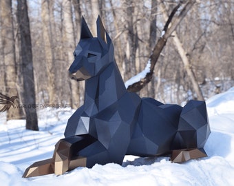 Recumbent Doberman, dog low Poly, PDF Template, Low Poly, Paper dog, DIY, Gift Wall Decor for Home, Pepakura, Digital, Handmade