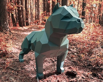 American Bully Papercraft DIY Vorlage: Lowpoly Hund Dekor (PDF-Muster)