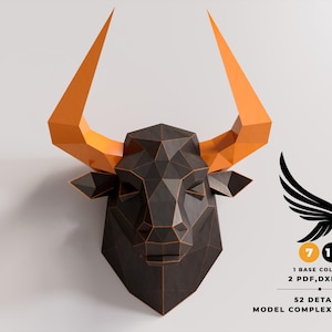 Papercraft Bull Low Poly Bull Papercraft Bull Dxf Scultura di carta fatta a mano Modello PDF Papercraft 3D SVG DXF Cricut