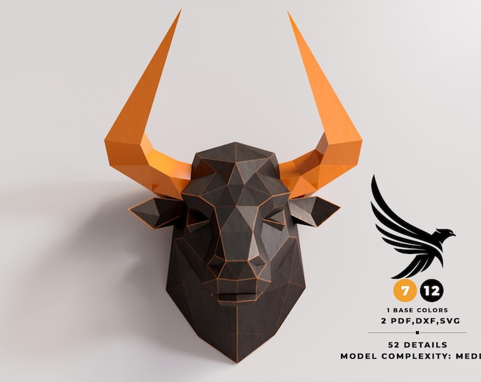 3D Papercraft Bull Sculpture, DIY Home Decor (digital Download - Svg ...