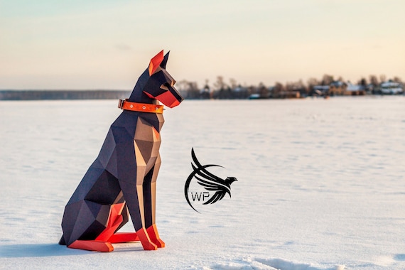 Papercraft Doberman Sculpture: Low Poly Dog PDF Template