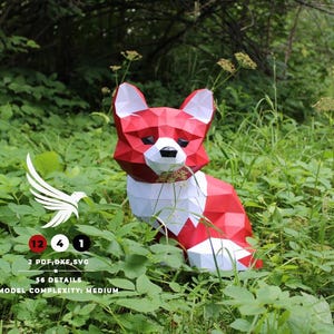 Papercraft  Fox PDF Template Low Poly Paper Fox Sculpture DIY Gift Wall Decor Pepakura Pattern Handmade Svg Dxf Files