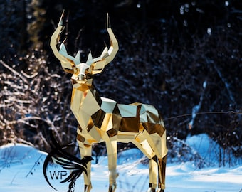 Deer Papercraft: Low Poly Animal Sculpture (PDF Template)