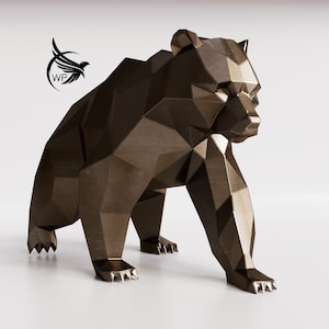 Orso di metallo per autoassemblaggio Modello di assemblaggio in metallo PDF DXF Orso di metallo a basso poli, scultura in acciaio di un orso Scultura in metallo