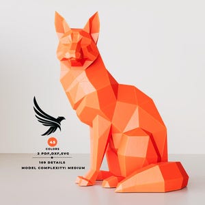 Volpe Papercraft Low poly Volpe Papercraf Volpe Dxf Scultura di carta fatta a mano Volpe PDF Modello Papercraft 3D Papercraft Volpe fai da te Svg Dxf