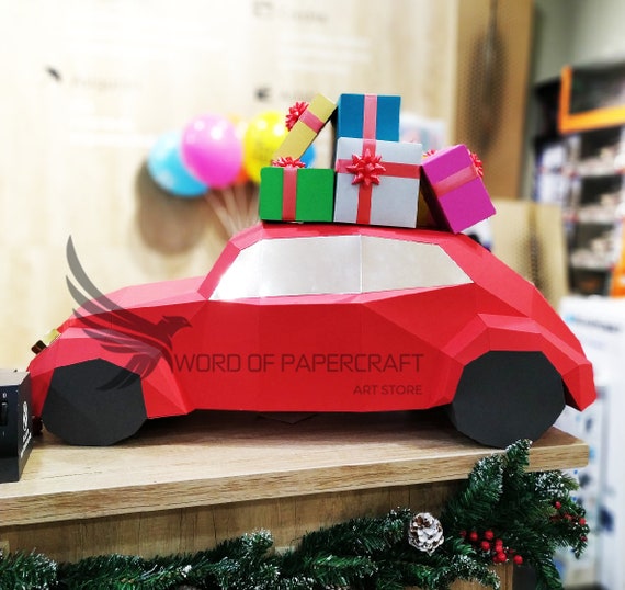Papercraft Christmas Car, Car Gift, Low Poly Christmas Car, PDF