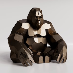 Metal Gorilla Self-assembly Template for Metal Assembly PDF DXF Low Poly Metal Gorilla, Steel Monkey Sculpture Metal Sculpture