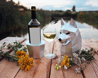 Gift Box Wolf Papercraft,Low poly Wolf, Papercraf Wolf, Dxf, Handmade, Dog Paper Sculpture,PDF Template,Papercraft 3D Svg Dxf Files