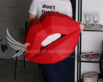 Papercraft lips, Mouth with teeth, PDF Template, Low Poly, Paper lips, DIY, Gift Wall Decor for Home, Pepakura, Digital, Handmade