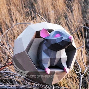 Little Rat, Rat low Poly, PDF Template, Low Poly, Paper Mouse, DIY, Gift Wall Decor for Home, Pepakura Pattern Handmade