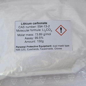 Proszek węglanu litu 99,5%: ceramika, szkło, badania i rozwój (50-1500 g)