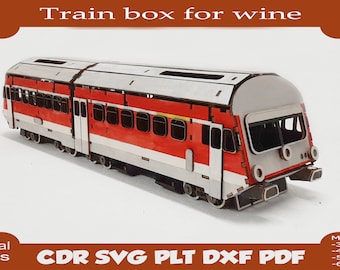 Laser cut vector file, laser cut wine box, wine box svg,  beverage containers, wine laser file, bottle box, Train Digital files holder
