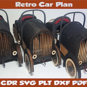 Laser cut vector plans, Wine box, Wood box, Gift box, Wine holder, Laser cut, Laser pattern, Digital files for laser cut, Retro car model.