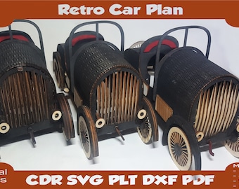 Laser cut vector plans, Wine box, Wood box, Gift box, Wine holder, Laser cut, Laser pattern, Digital files for laser cut, Retro car model.