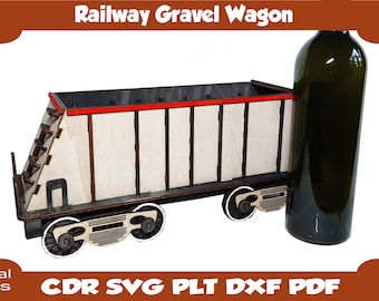 Laser cut vector plans, Wine box, Wood box, Gift box, Wine holder, Laser cut, Laser pattern, Digital files, Railway Gravel Wagon.