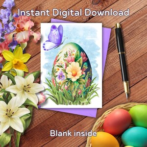 Tarjeta de Pascua de huevo pintado, imprimible, feliz Pascua, acuarela, tarjeta de felicitación 5x7, para ella, amigos, compañeros de trabajo, abuela, madre