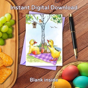 Tarjeta de Pascua Patito, Imprimible, Felices Pascuas, Acuarela, Tarjeta de Felicitación 5x7, Para Ella, Amigos, Compañeros de Trabajo, Abuela, Madre