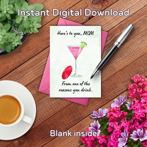 Dia das Mães, cartão de aniversário cartão de felicitações da mãe, download digital instantâneo para impressão, amigo engraçado, filha, humor