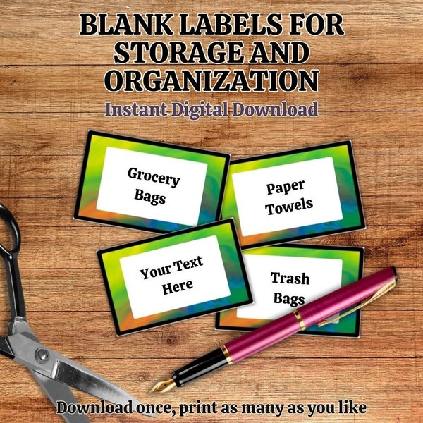 Colorful Container Labels. Printable blank organization labels for storage bins, baskets, pantry, laundry, closets