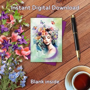 Ostara Equinox Card, Printable, Happy Easter, Watercolor, 5x7 Greeting Card, Friends, Co-workers, Birthday, Spring