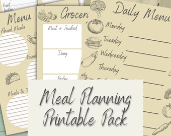 Meal Planning Printable Pack - digital download label printable meal menu planner