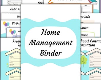 Family Home Management Binder - Household Manager Organizing Printable Digital Download Information Emergency Planner