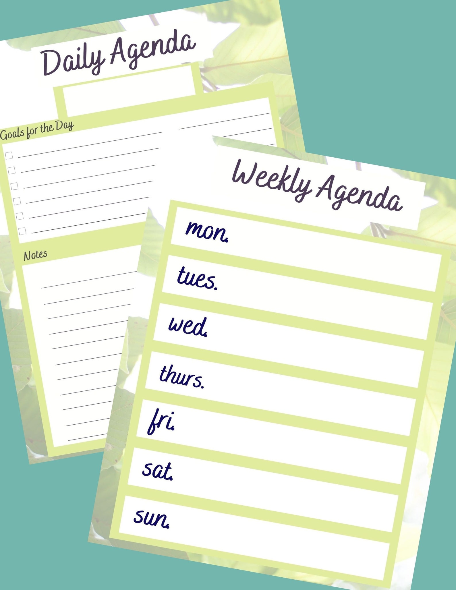 Planner Pages Green Leaves Daily Weekly Monthly - Etsy
