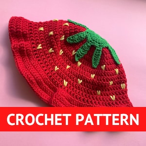 PATTERN: Easy Hat Child and Adult Size Strawberry Bucket Crochet Pattern (PDF Digital Download)