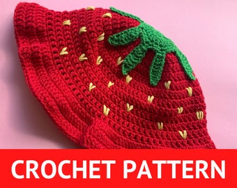 PATTERN: Easy Hat Child and Adult Size Strawberry Bucket Crochet Pattern (PDF Digital Download)