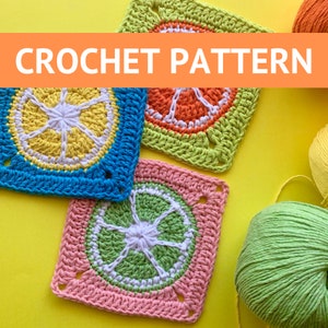 PATTERN: Easy Citrus Orange Lemon Lime Fruit Granny Square Crochet Pattern (PDF Digital Download)