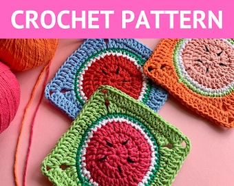 PATTERN: Easy Watermelon Fruit Granny Square Crochet Pattern (PDF Digital Download)