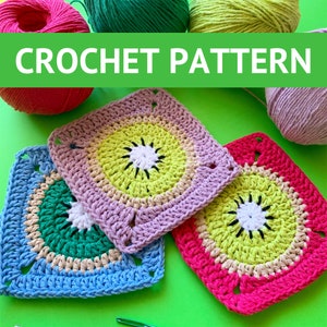 PATTERN: Easy Kiwifruit Kiwi Fruit Granny Square Crochet Pattern (PDF Digital Download)