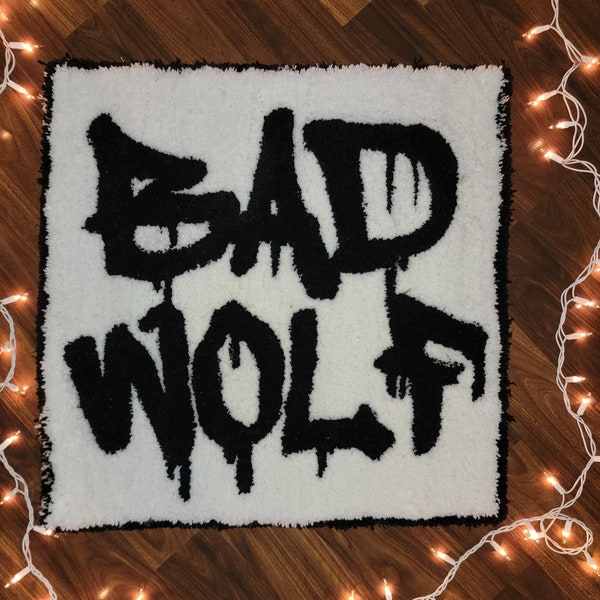 Custom Handmade BAD WOLF Rug | Tufted | Graffiti Rug | Doctor Who Art