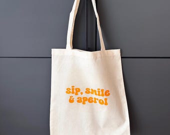 Jute bag with saying – sip, smile & Aperol | Shopping bag | Fabric bag | Cotton | Alcohol | Wine lover | Snacks, hugs