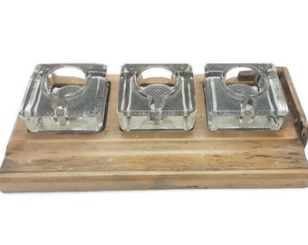 Triple Edwardian Oak And Glass Inkwell Set. Desktop Inkwell Set. Antique Inkwell Set