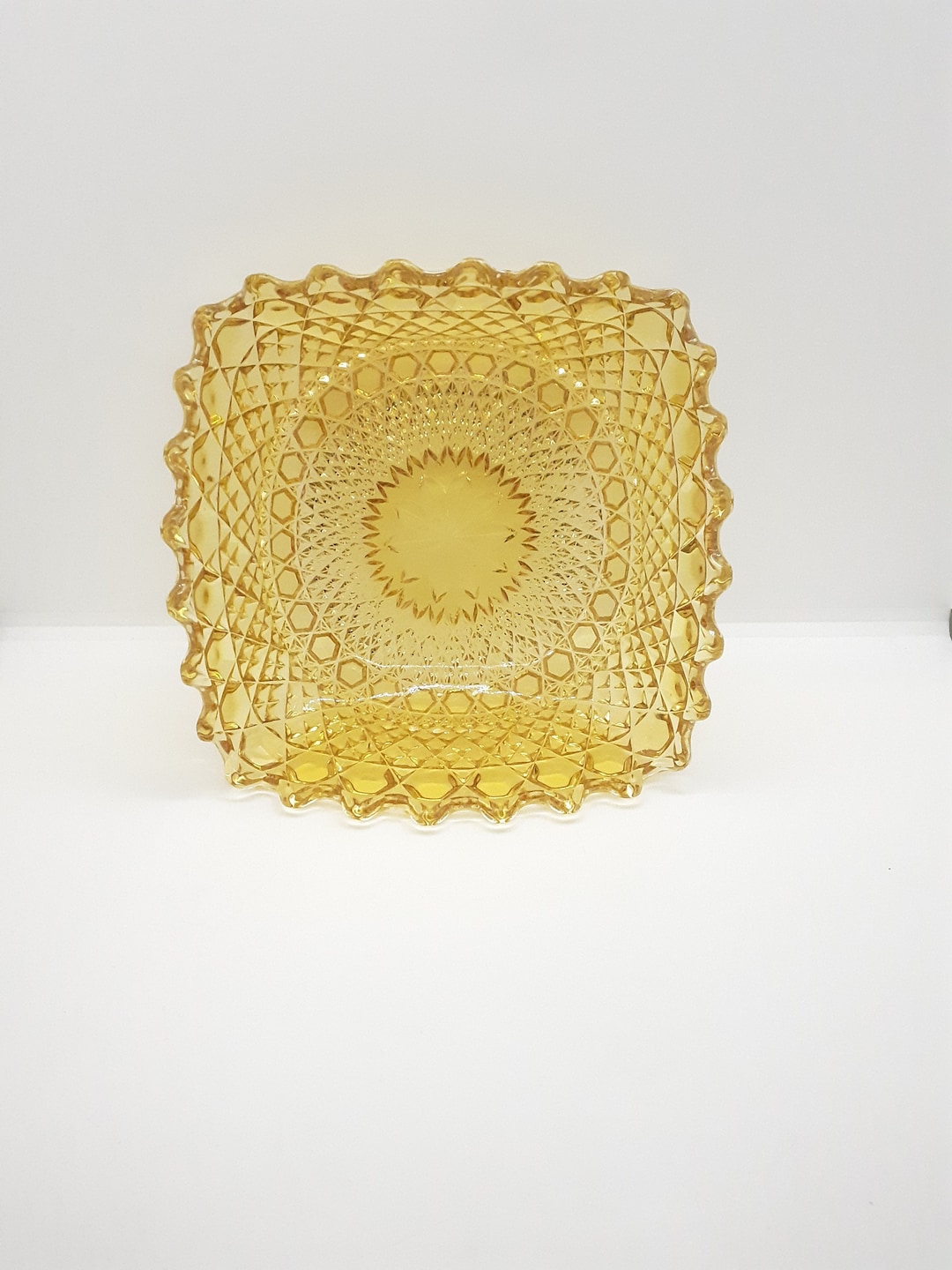 Vintage Amber Cut Glass Square Bowl Sweets Fruit Serving Bowl Etsy