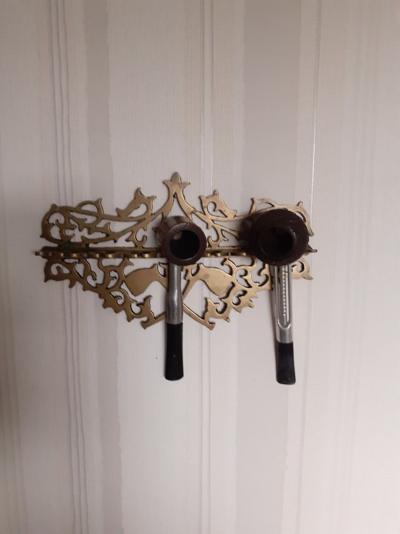 Vintage Solid Brass Pipe Rack. Holds Seven Pipes. the Pipes Are for