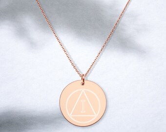1 Year Soberversary AA Engraved Silver Disc Necklace