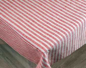 Blue,red  Striped Print Linen Tablecloth