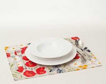 Poppies print Foxes print Fishes print Bees print linen Placemats