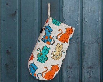 Cats Owl Print linen oven mittens