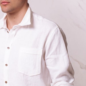 Organic linen shirt men long sleeve Nelson. image 6