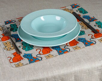 Cats print, Frogs print, Bees print  linen placemats