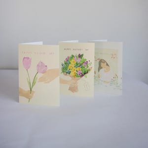 Tarjeta del Día de la Madre hecha a mano: diseño dibujado a mano, interior en blanco para escribir tu mensaje