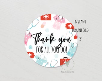 thank you for all you do Printable Cookie Tag/ nurse appreciation tag/ Instant download